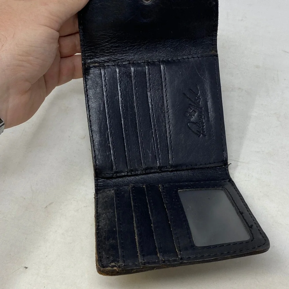 Patricia Nash Black Italian Leather Trifold Wallet Floral Kiss Lock Coin Pouch